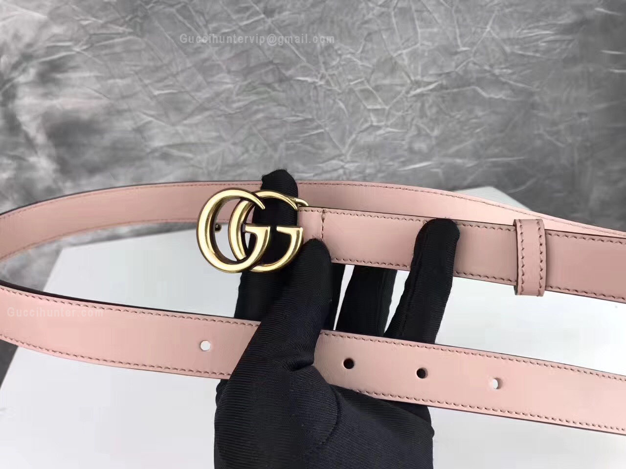 Gucci Leather Belt With Double G Buckle Pink 20mm
